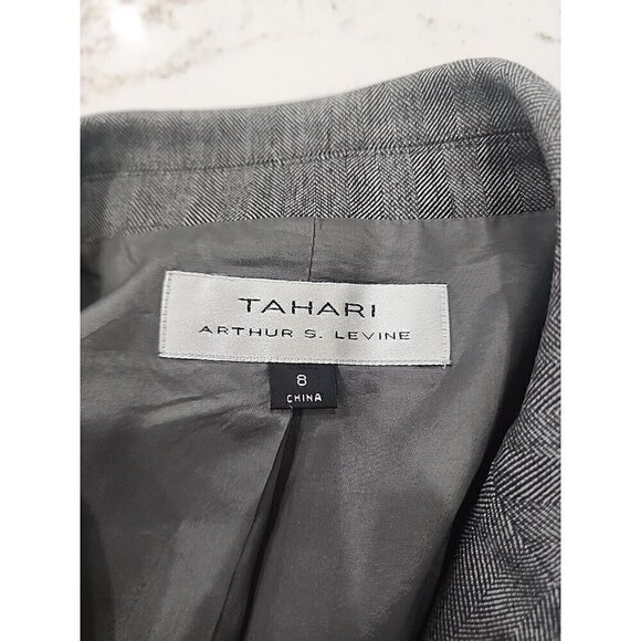 TAHARI Blazer Gray Two-Button Jacket Gray Herringbone Womens 8 - Picture 7 of 8